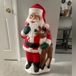 TPI Plastics Santa With Reindeer Lighted 2000 Blow Mold 40” needs lights